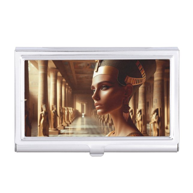 Egyptian Queen Majestic Art: Ancient Royalty Gold Business Card Case (Front)