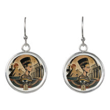 Egyptian Queen Nefertiti & Pyramids Drop Earrings