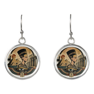 Egyptian Queen Nefertiti & Pyramids Drop Earrings