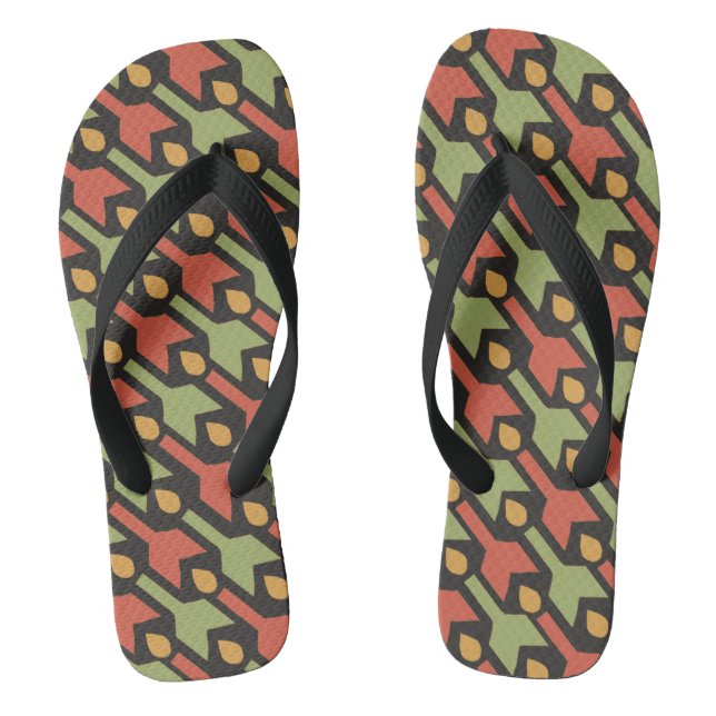 Egyptian Red Green Arrow Pattern Flip Flops (Footbed)