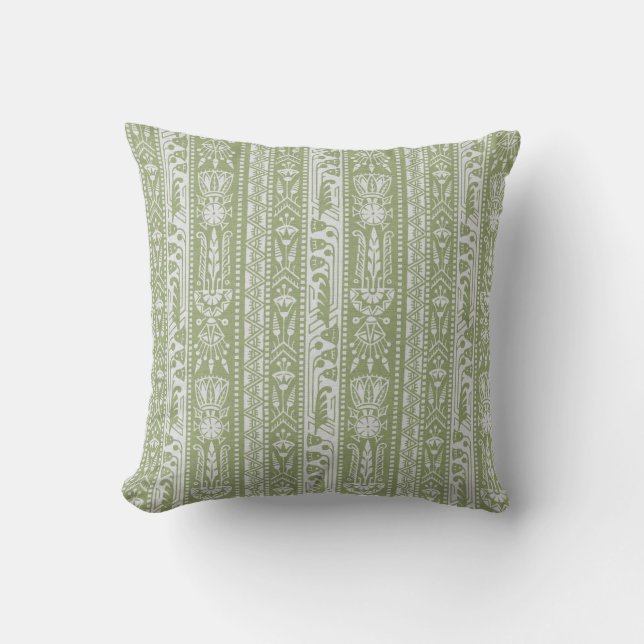 Egyptian Revival Stripes, Reed Green Throw Pillow (Front)