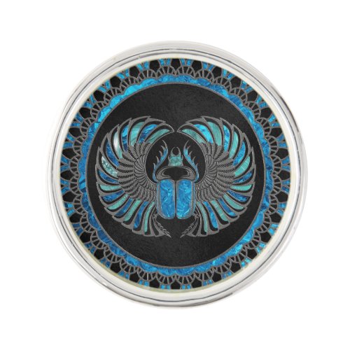 Egyptian Scarab Beetle _ Gold and Blue glass Pin