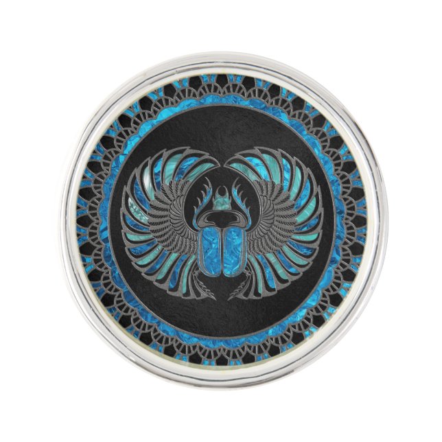 Egyptian Scarab Beetle - Gold and Blue glass Pin (Front)