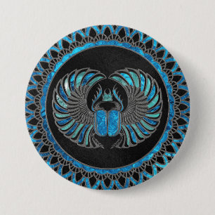 Egyptian Scarab Beetle - Gold and Blue glass Pinback Button