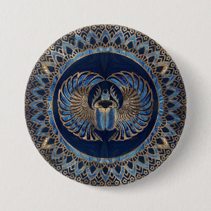 Egyptian Scarab Beetle Gold and Blue marble Button
