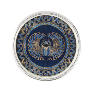 Egyptian Scarab Beetle Gold and Blue marble Lapel Pin