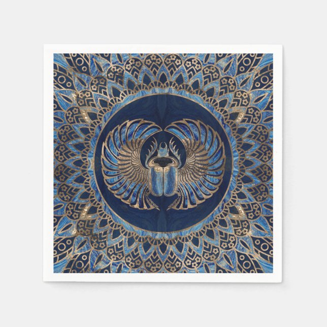 Egyptian Scarab Beetle Gold and Blue marble Napkins (Front)