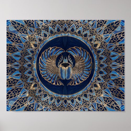 Egyptian Scarab Beetle Gold and Blue marble Poster