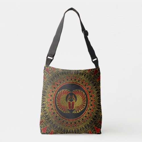 Egyptian Scarab Beetle _ Gold and red  metallic Crossbody Bag