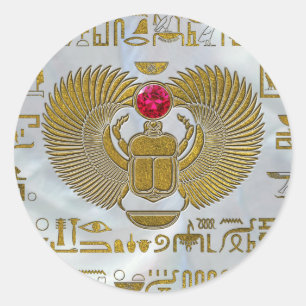 Egyptian Scarab Beetle Gold and Ruby Stone Classic Round Sticker