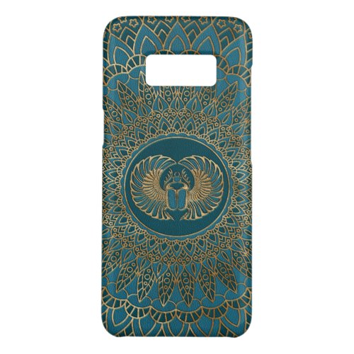 Egyptian Scarab Beetle Gold on Teal Leather Case_Mate Samsung Galaxy S8 Case