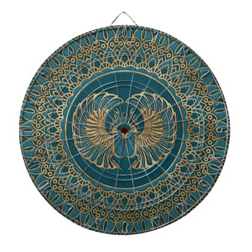 Egyptian Scarab Beetle Gold on Teal Leather Dart Board