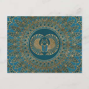 Egyptian Scarab Beetle Gold on Teal Leather Postcard