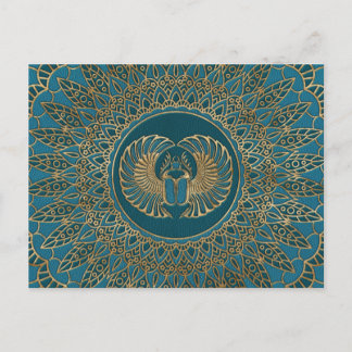 Egyptian Scarab Beetle Gold on Teal Leather Postcard