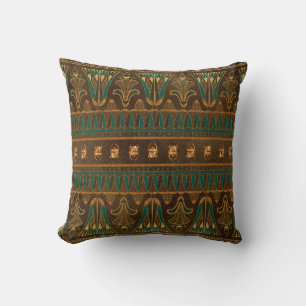 Egyptian Scarab Beetle Green and Gold Throw Pillow