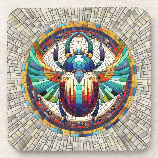 Egyptian Scarab Beetle -Mosaic Art Beverage Coaster (Front)