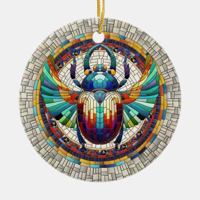 Egyptian Scarab Beetle -Mosaic Art Ceramic Ornament (Front)