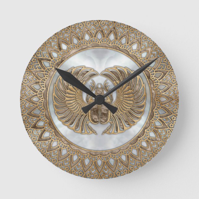 Egyptian Scarab Beetle Pastel Golds Round Clock (Front)