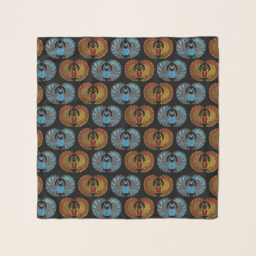 Egyptian Scarab Beetle Pattern _ Gold  Blue  red Scarf