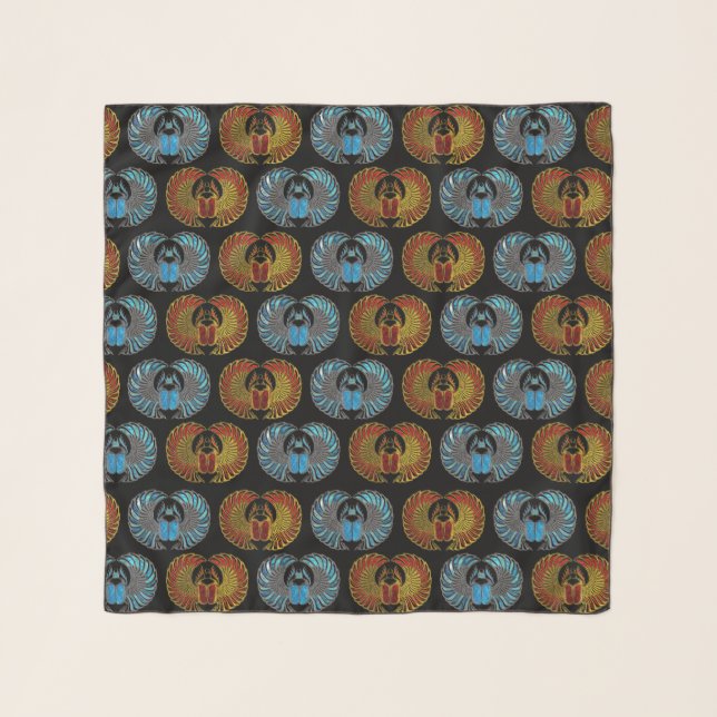 Egyptian Scarab Beetle Pattern - Gold  Blue  red Scarf (Front)
