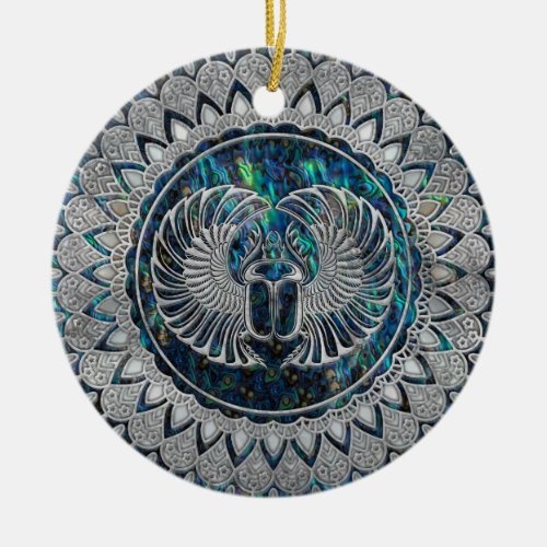 Egyptian Scarab Beetle Silver and Abalone Ceramic Ornament