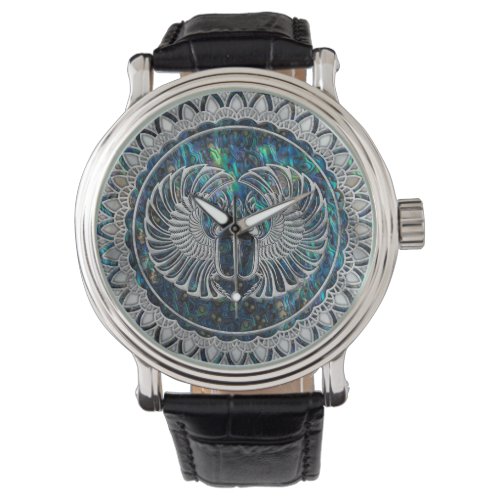 Egyptian Scarab Beetle Silver and Abalone Watch