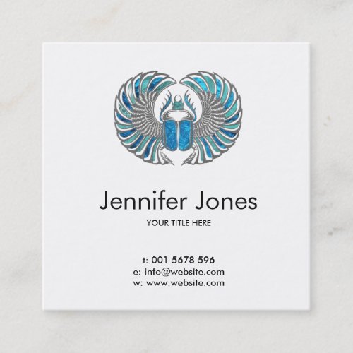 Egyptian Scarab Beetle _ SIlver and Blue glass Square Business Card