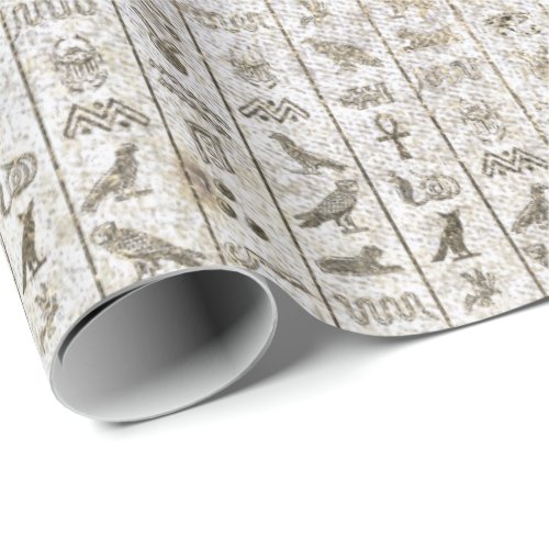 Egyptian Script Pearly Gold Foxier White Royal Wrapping Paper