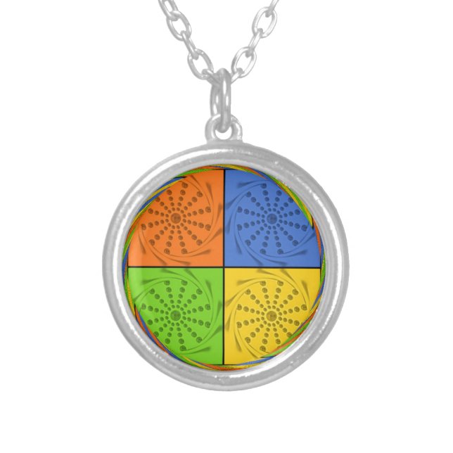 Egyptian Seamless set fabric pattern Silver Plated Necklace (Front)