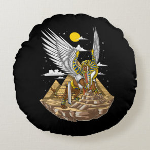 Egyptian Sphinx Pyramids Round Pillow