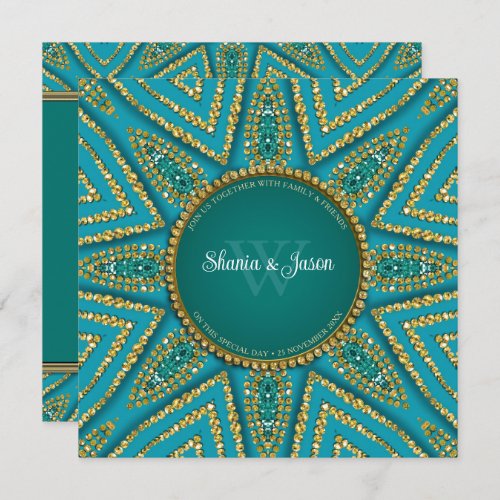 Egyptian Star Sparkle Aqua Teal Gold Special Event Invitation