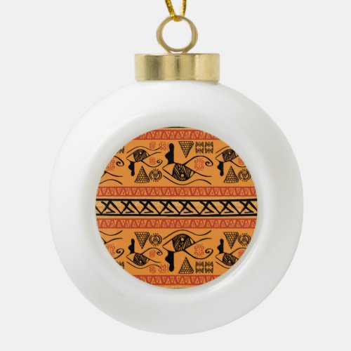 Egyptian Striped Tribal Vintage Motif Ceramic Ball Christmas Ornament