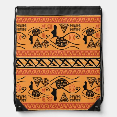 Egyptian Striped Tribal Vintage Motif Drawstring Bag