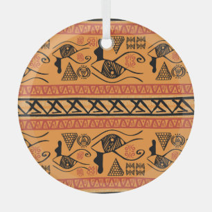 Egyptian Striped, Tribal Vintage Motif. Glass Ornament