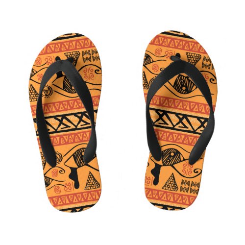 Egyptian Striped Tribal Vintage Motif Kids Flip Flops
