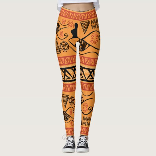 Egyptian Striped Tribal Vintage Motif Leggings