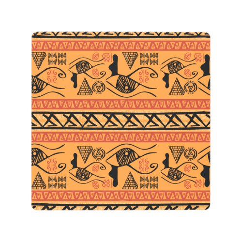 Egyptian Striped Tribal Vintage Motif Metal Print