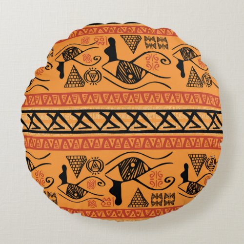 Egyptian Striped Tribal Vintage Motif Round Pillow