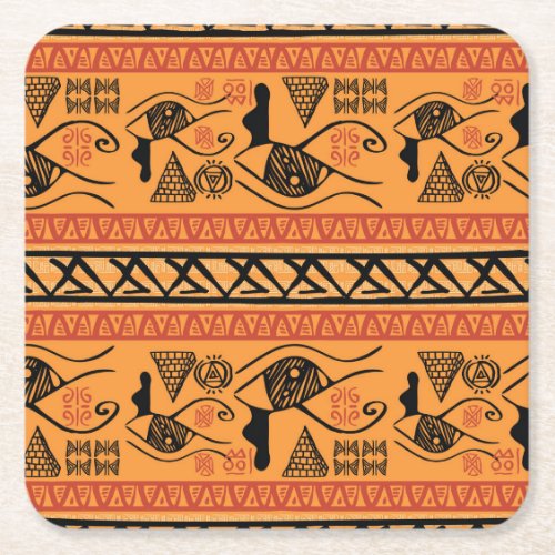Egyptian Striped Tribal Vintage Motif Square Paper Coaster
