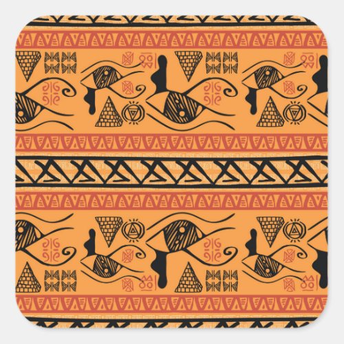 Egyptian Striped Tribal Vintage Motif Square Sticker