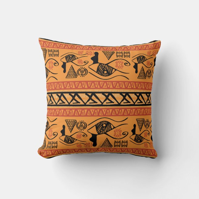 Egyptian Striped, Tribal Vintage Motif. Throw Pillow (Front)
