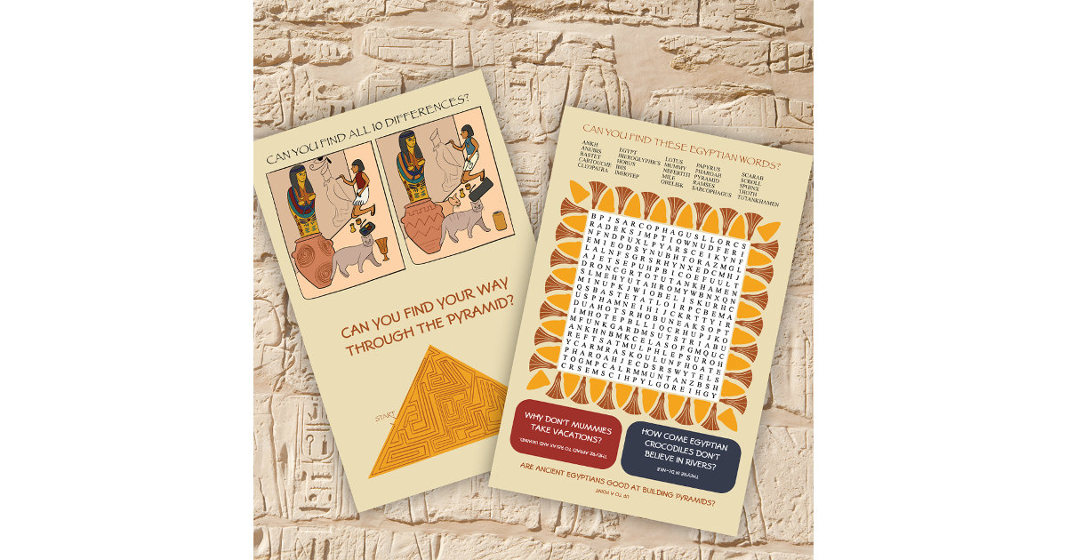 Egyptian Themed Games and Puzzles Activity Sheet Zazzle