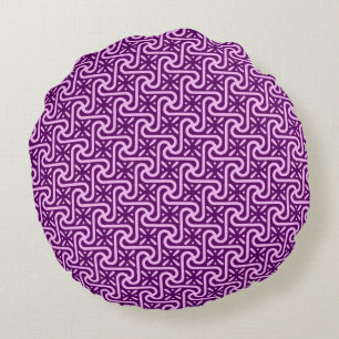 Egyptian tile pattern, amethyst and orchid round pillow