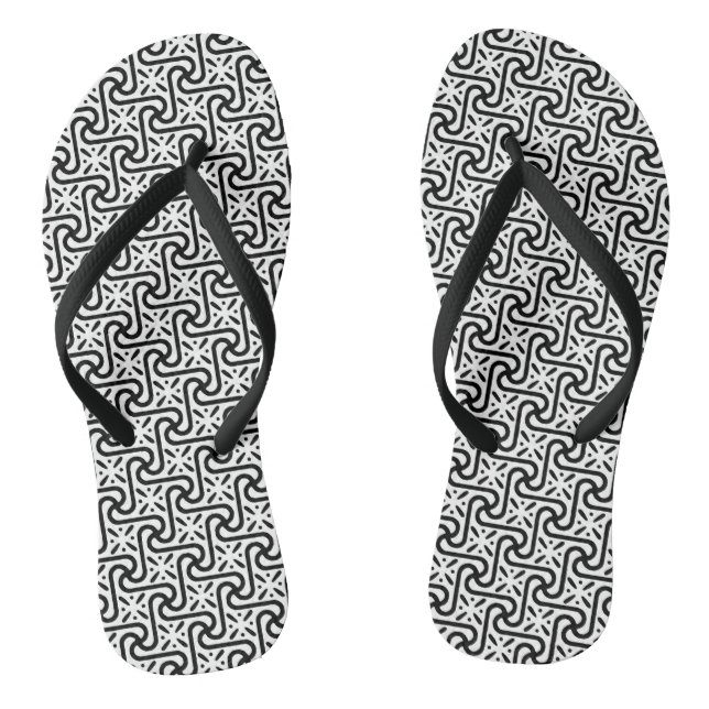 Egyptian Tile Pattern, Black and White Flip Flops (Footbed)