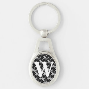 Egyptian tile pattern, black and white keychain