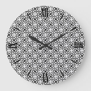 Egyptian tile pattern, black and white large clock
