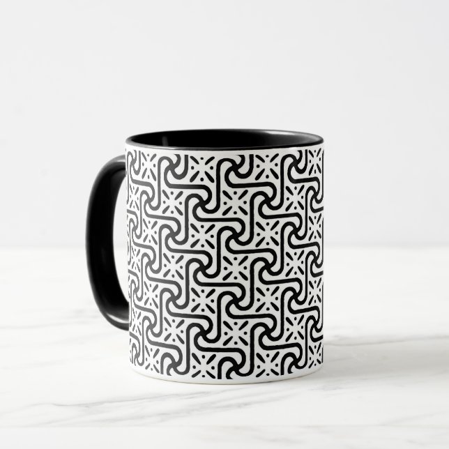 Egyptian tile pattern, black and white mug (Front Left)