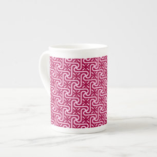 Egyptian tile pattern, burgundy and pink bone china mug