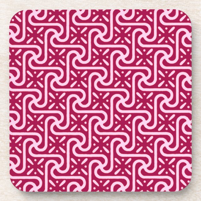 Egyptian tile pattern, burgundy and pink drink coaster (Front)