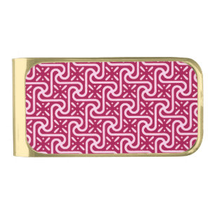 Egyptian tile pattern, burgundy and pink gold finish money clip